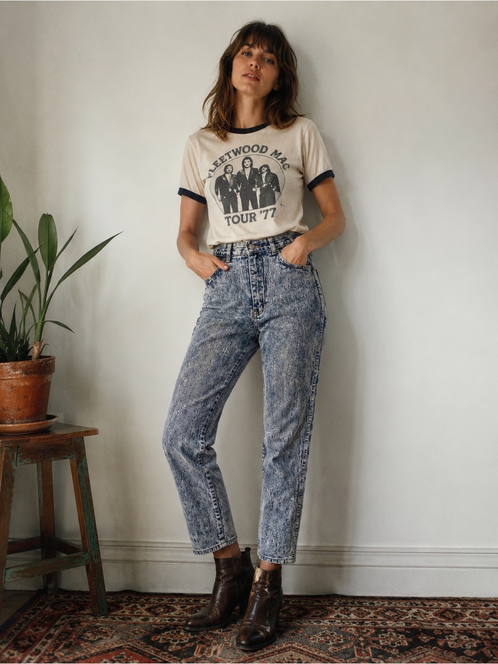 High-Waist Acid Wash Women Jeans - Blue
